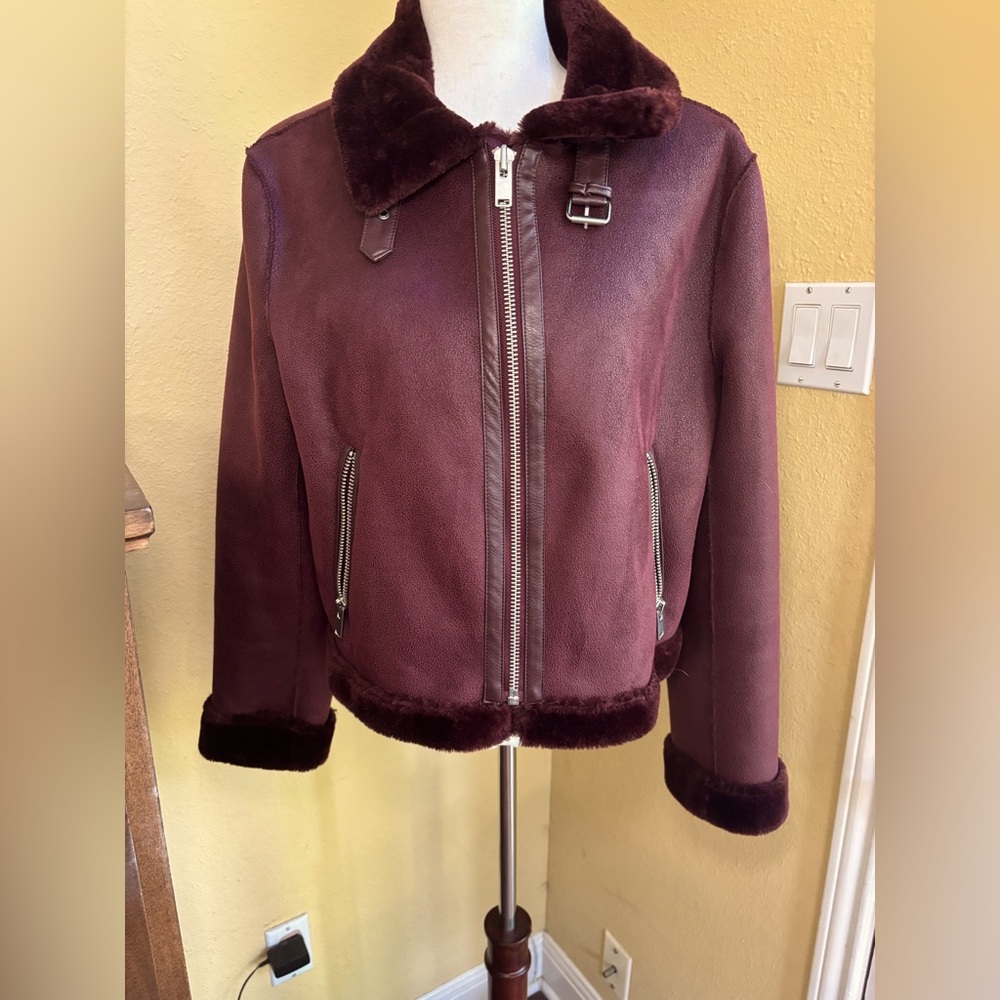 Anthropologie Ett Twa burgandy moto jacket. Large - Picture 3 of 8